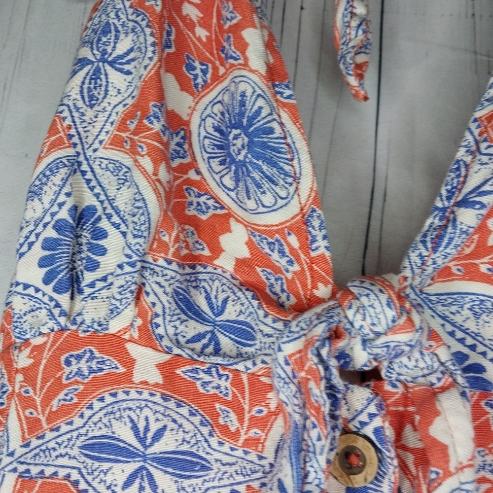 Maeve Halter Slim Mini Dress Anthropologie Button Printed V Neck - Picture 7 of 14